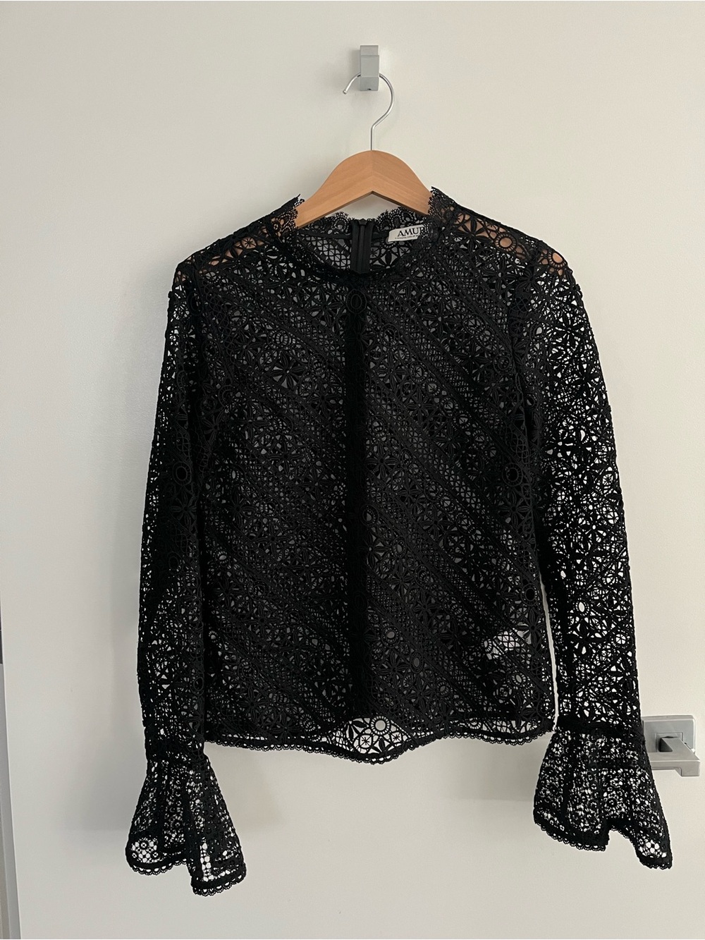 AMUR Maggie Black Geometric Guipure Lace Top (Small)